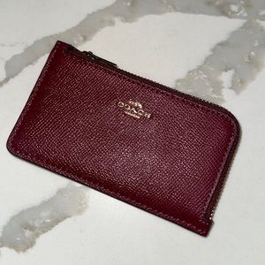 Coach Small L-Zip Card Case- Deep Red Wine